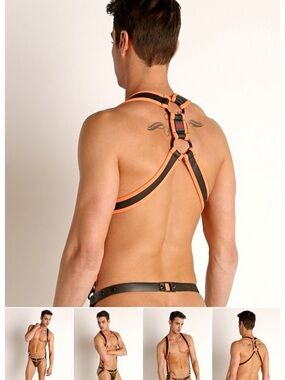Men's Orange and Black Chest Harness. Size small